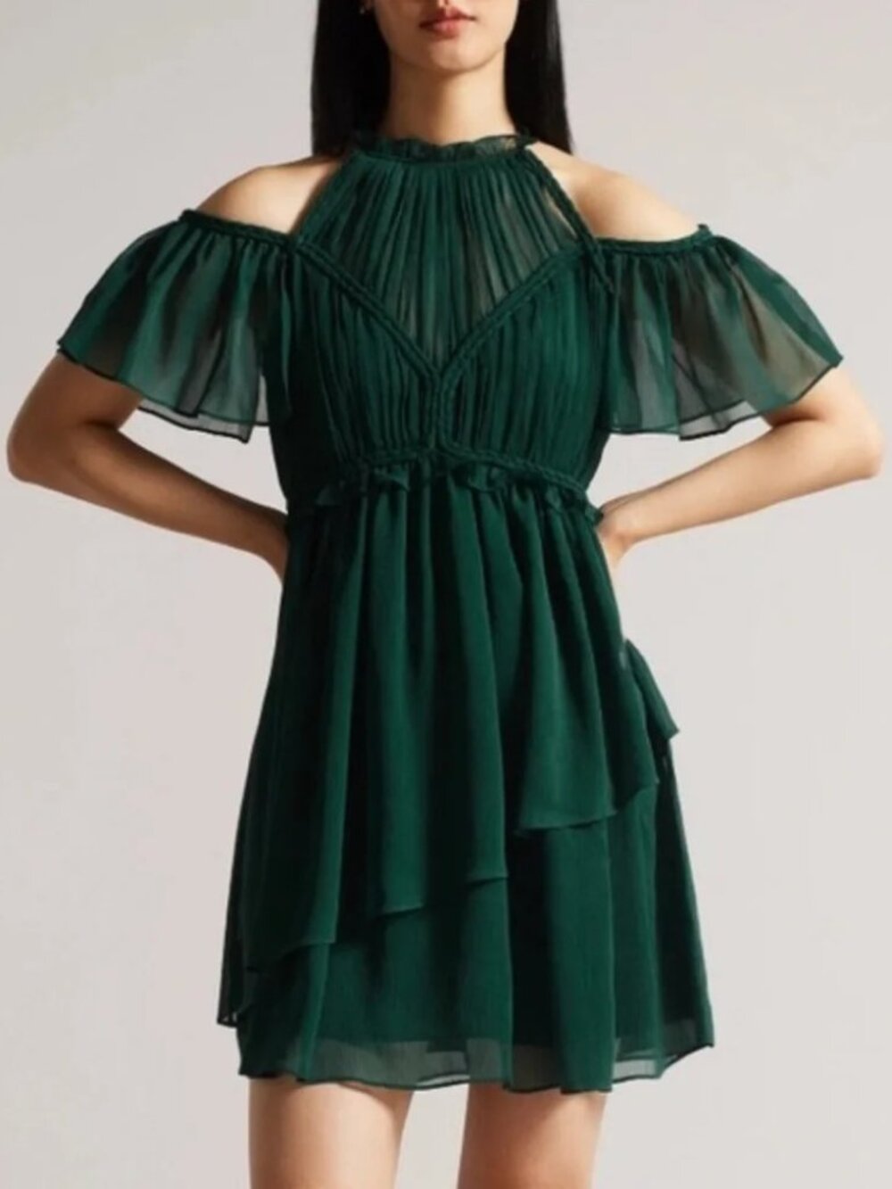 Ted Baker Poppio Cold Shoulder Rope Detail Emerald Mini Dress size 4